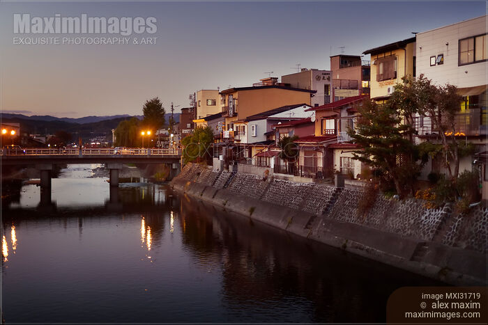 Stock photo of Houses on a bank of Miyagawa river Takayama city Japan Buy commercial use license at MaximImages
