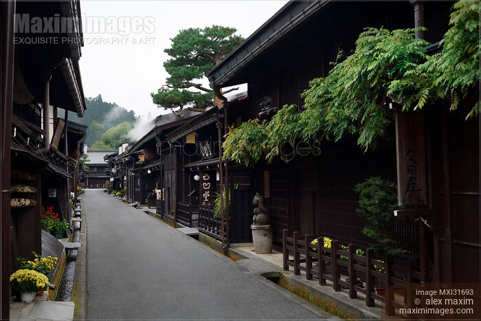 Stock photo of Houses on Kami-Sannomachi old merchant town street Takayama Japan in early morning Buy commercial use license at MaximImages