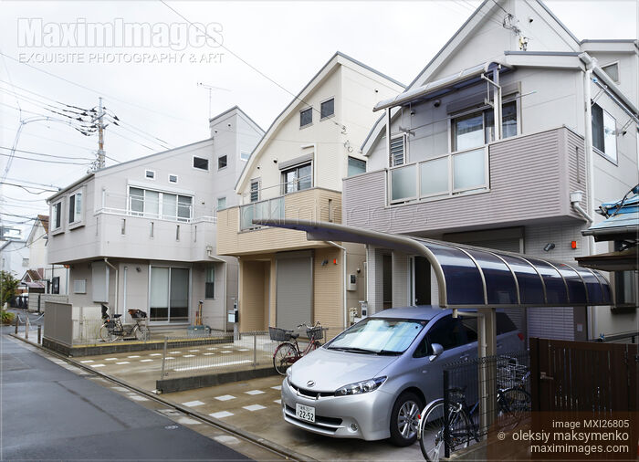 Stock photo of Houses on residential street in Tokyo Buy commercial use license at MaximImages