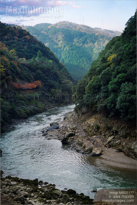Hozukyo Ravine and Hozugawa river nature scenery in Kyoto Japan Stock photo of Hozukyo Ravine and Hozugawa river nature scenery in Kyoto Japan Buy commercial use license at MaximImages