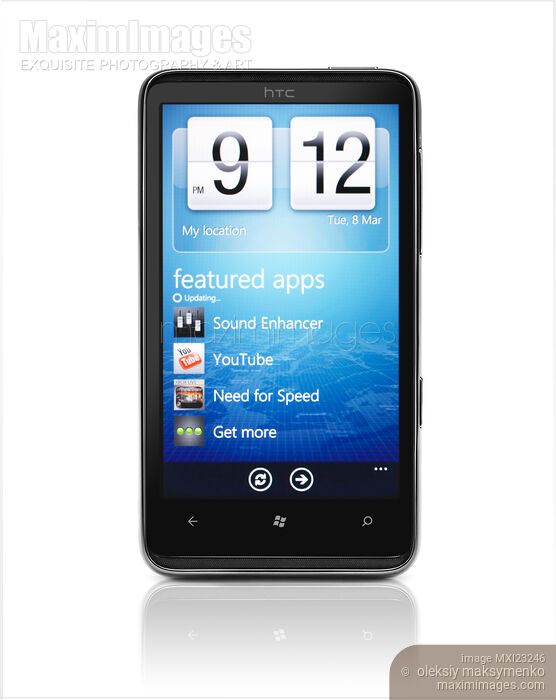 Stock photo of HTC HD7 Smartphone Windows 7 Phone Buy commercial use license at MaximImages