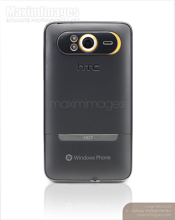 Stock photo of HTC HD7 Smartphone Windows 7 Phone Rear View Buy commercial use license at MaximImages