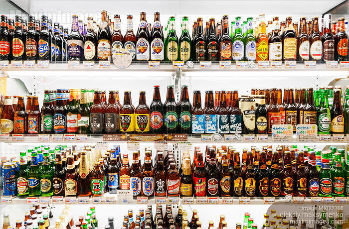 Stock photo of Imported beers in a store Buy commercial use license at MaximImages