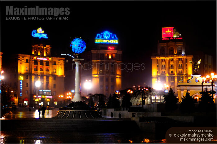 Stock photo of Independence square Maidan Nezalezhnosti in Kiev Ukraine at Night Buy commercial use license at MaximImages