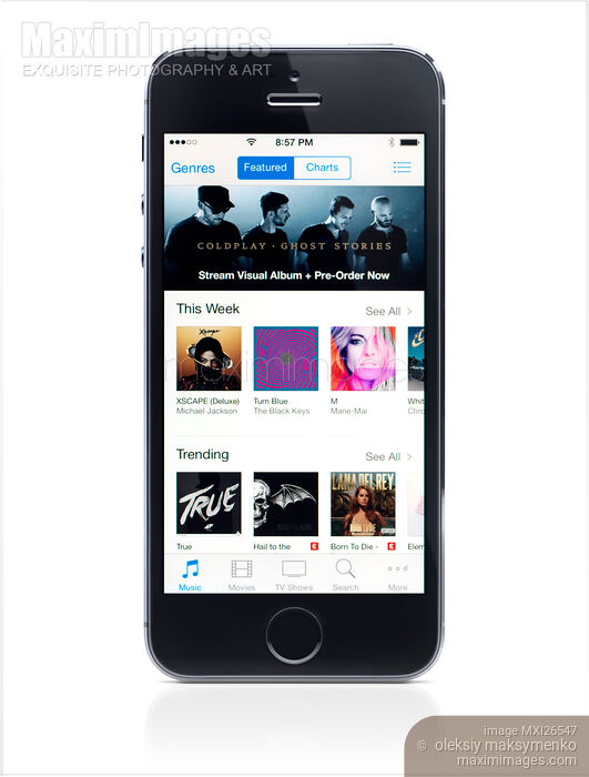 iPhone 5s with iTunes store on display Stock photo of iPhone 5s with iTunes store on display Buy commercial use license at MaximImages