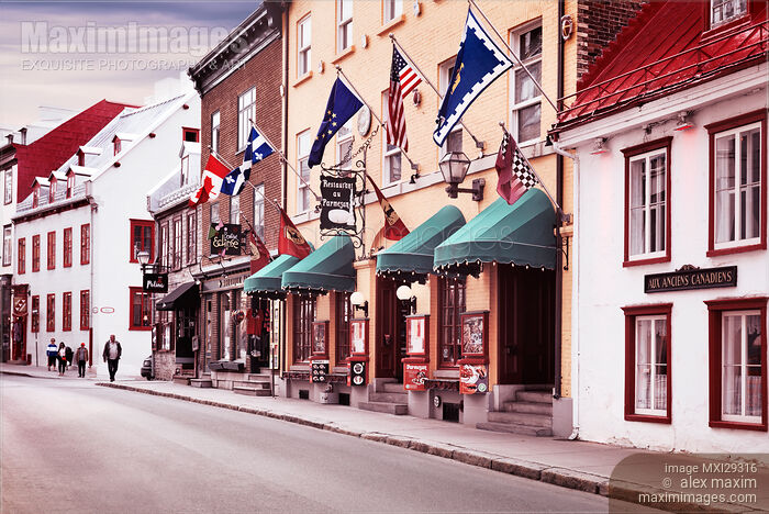 Stock photo of Italian Restaurant au Parmesan on Rue Saint Louise in old Quebec City Buy commercial use license at MaximImages