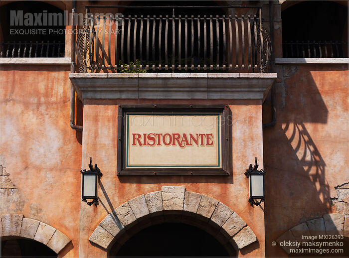 Italian restaurant sign on old building Stock photo of Italian restaurant sign on old building Buy commercial use license at MaximImages