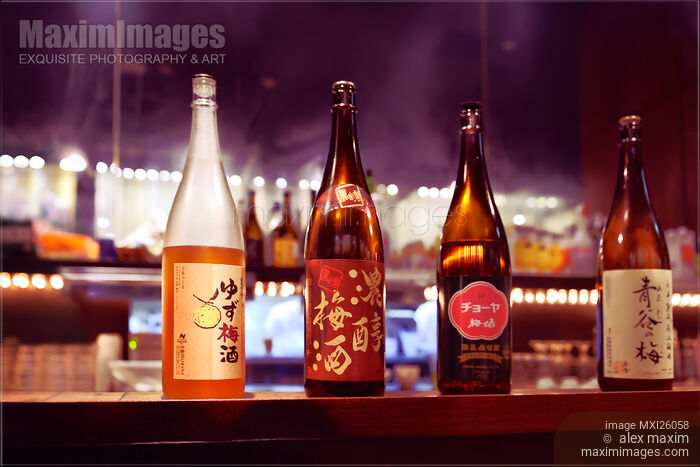 Japanese sake bottles on a bar counter Stock photo of Japanese sake bottles on a bar counter Buy commercial use license at MaximImages