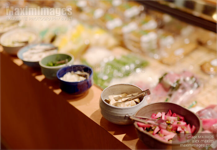 Stock photo of Japanese Tsukemono pickles samples on store display in Kyoto Buy commercial use license at MaximImages