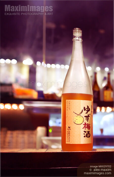 Stock photo of Japanese Umeshu drink on a bar counter Buy commercial use license at MaximImages