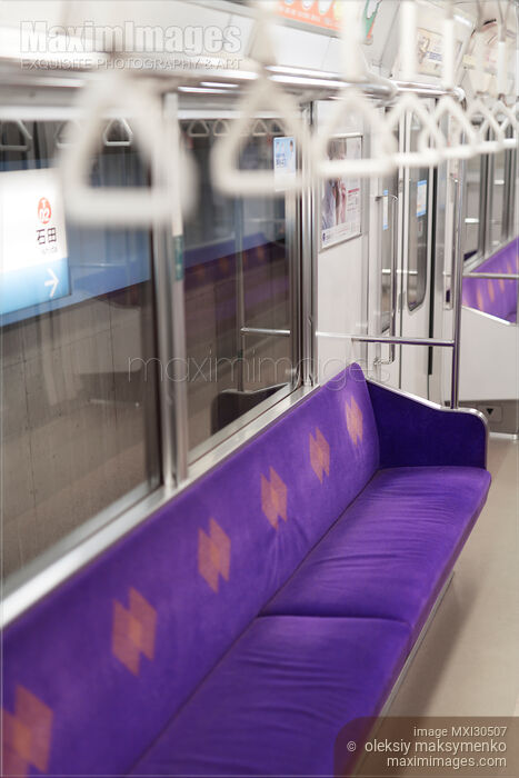 JR train interior with purple seats in Japan Stock photo of JR train interior with purple seats in Japan Buy commercial use license at MaximImages