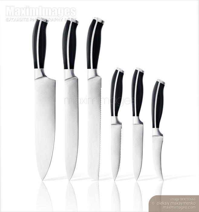 Stock photo of Kitchen Knives Set artistic still life on white Buy commercial use license at MaximImages