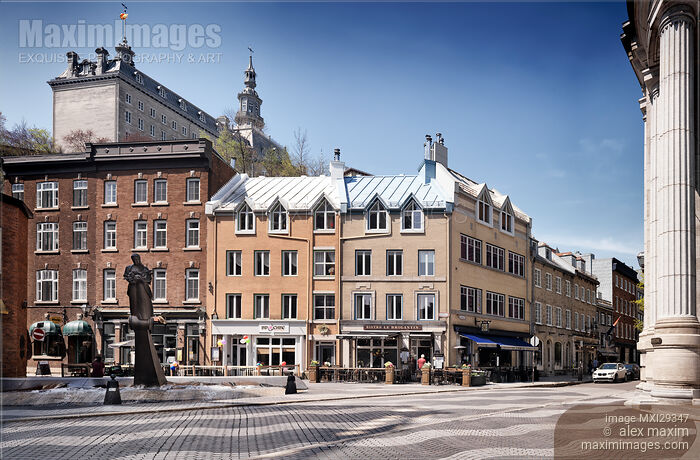 Stock photo of La Vivriere fountain in Old Quebec City on Rue St Paul street Quebec Canada Buy commercial use license at MaximImages