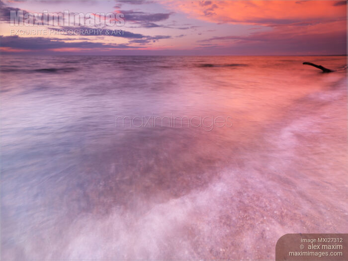 Stock photo of Lake Huron beautiful red sunset sky Buy commercial use license at MaximImages