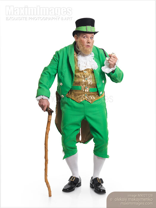 Leprechaun in green clothes humorous portrait Stock photo of Leprechaun in green clothes humorous portrait Buy commercial use license at MaximImages