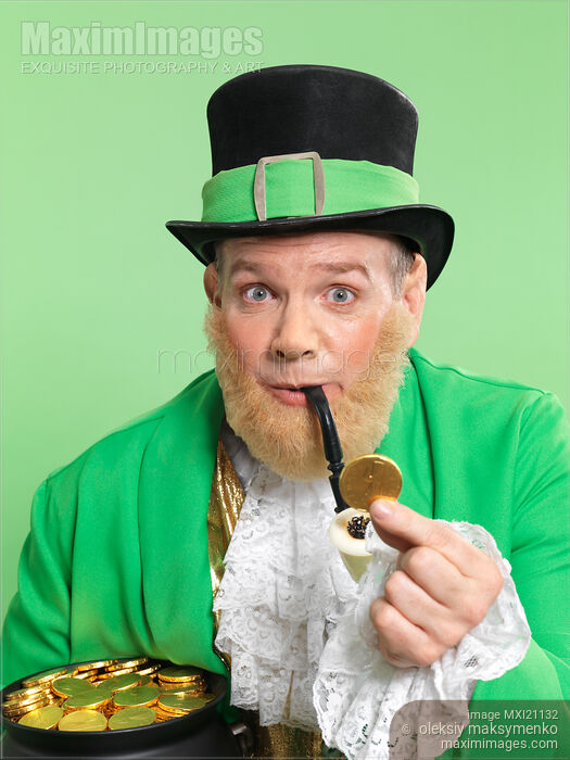 Stock photo of Leprechaun with a Pot of Gold Buy commercial use license at MaximImages