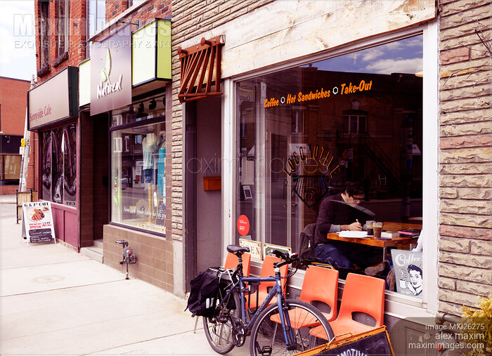 Stock photo of Locomotive coffee cafe at the Junction Toronto Buy commercial use license at MaximImages