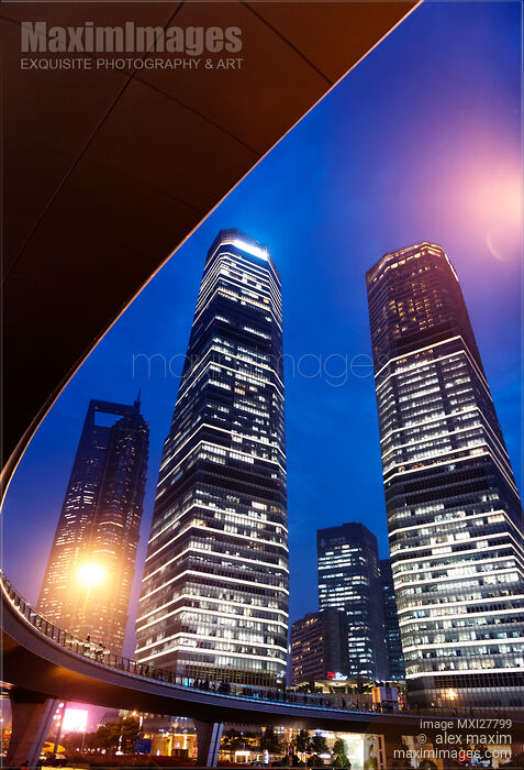 Lujiazui Pudong Shanghai architecture nighttime scenery Stock photo of Lujiazui Pudong Shanghai architecture nighttime scenery Buy commercial use license at MaximImages