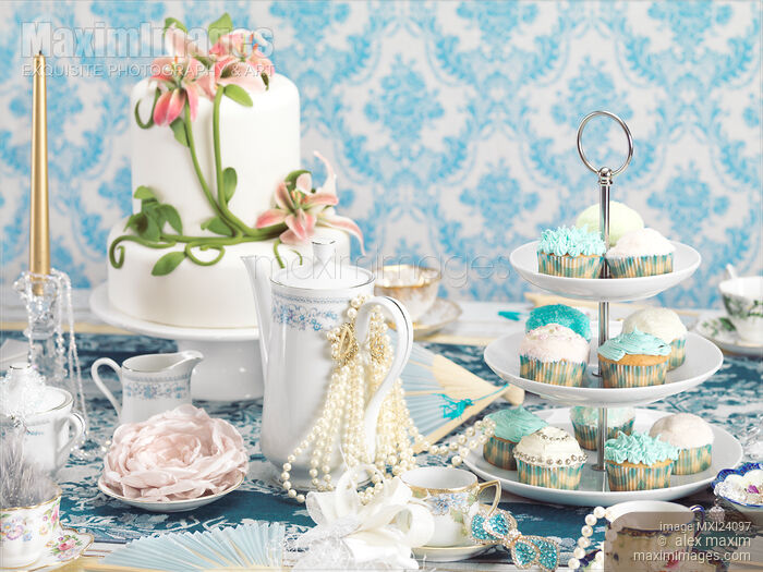 Stock photo of Luxury tea party still life Buy commercial use license at MaximImages