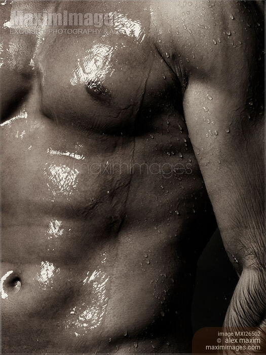 Stock photo of Man bare torso wet under shower Buy commercial use license at MaximImages