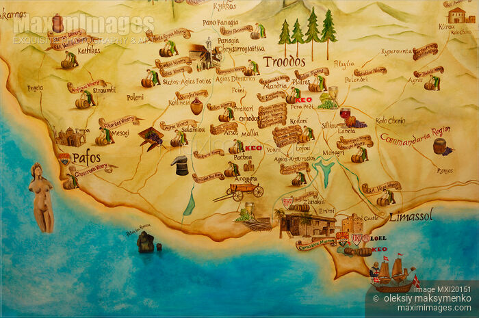 Map of Wineries in Cyprus Stock photo of Map of Wineries in Cyprus Buy commercial use license at MaximImages