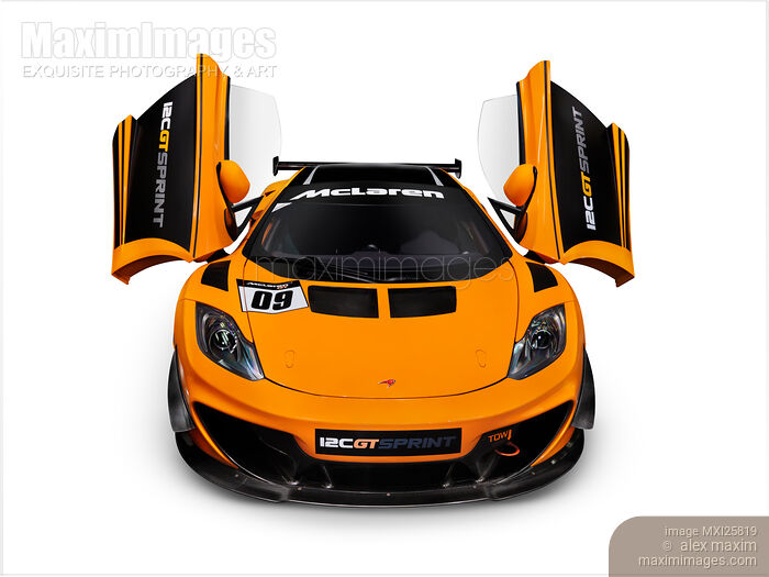 McLaren 12C GT Sprint supercar front open butterfly doors Stock photo of McLaren 12C GT Sprint supercar front open butterfly doors Buy commercial use license at MaximImages