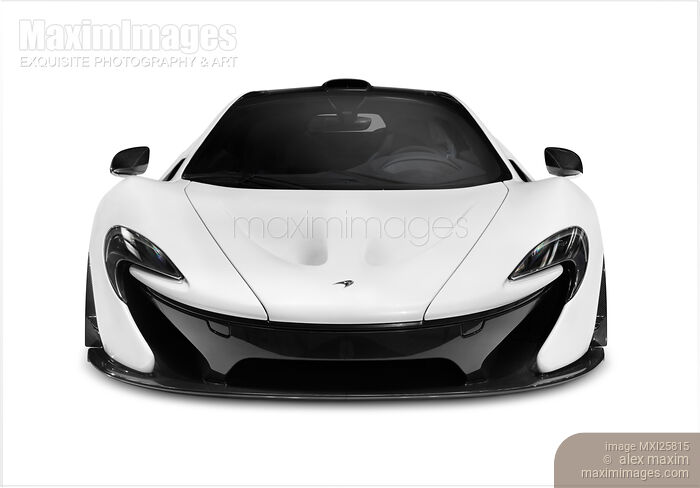 Stock photo of McLaren P1 plug-in hybrid supercar front Buy commercial use license at MaximImages