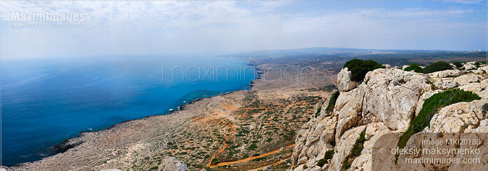 Stock photo of Mediterranean sea shore line panoramic nature scenery in Cyprus Buy commercial use license at MaximImages