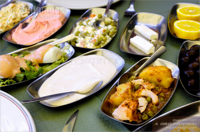Stock photo of Meze dishes at Cyprus restaurant Buy commercial use license at MaximImages