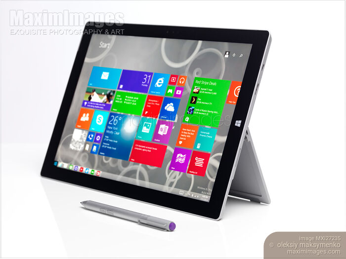 Stock photo of Microsoft Surface Pro 3 tablet with a pen Buy commercial use license at MaximImages