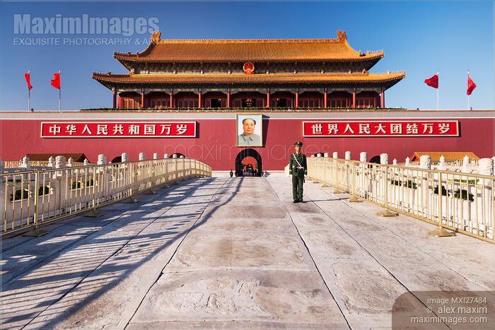 Military guard in front of Tiananmen in Beijing China Stock photo of Military guard in front of Tiananmen in Beijing China Buy commercial use license at MaximImages