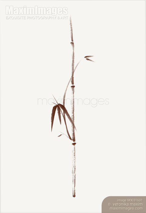 Minimalistic bamboo branch with leaves sumi-e artwork brown on light beige Stock image of Minimalistic bamboo branch with leaves sumi-e artwork brown on light beige Buy commercial use license at MaximImages