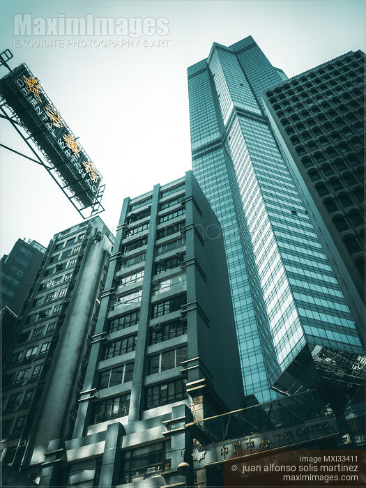 Stock photo of Modern architecture office buildings on streets of Hong Kong Buy commercial use license at MaximImages