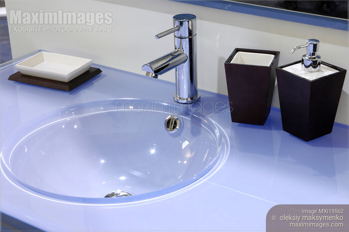 Stock photo of Modern Glass Bathroom Sink Buy commercial use license at MaximImages