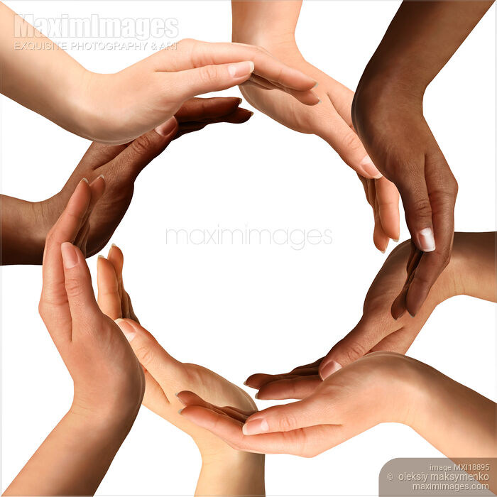 Stock photo of Multiracial Hands Making a Circle Buy commercial use license at MaximImages