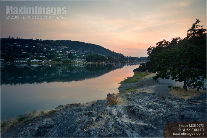 Stock photo of Nanaimo city sea shore dramatic sunset scenery Buy commercial use license at MaximImages