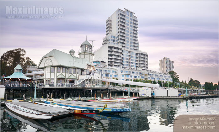 Nanaimo Waterfront Lighthouse Bistro Vancouver Island in the evening Stock photo of Nanaimo Waterfront Lighthouse Bistro Vancouver Island in the evening Buy commercial use license at MaximImages