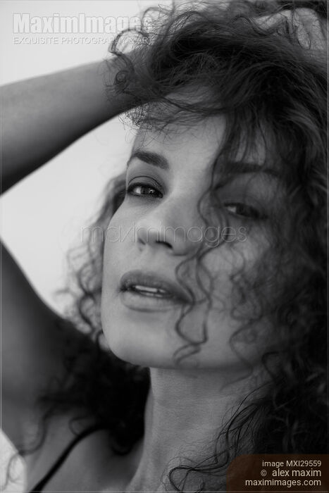 Natural beauty black and white portrait of a woman face with sensual lips and beautiful long hair Stock photo of Natural beauty black and white portrait of a woman face with sensual lips and beautiful long hair Buy commercial use license at MaximImages