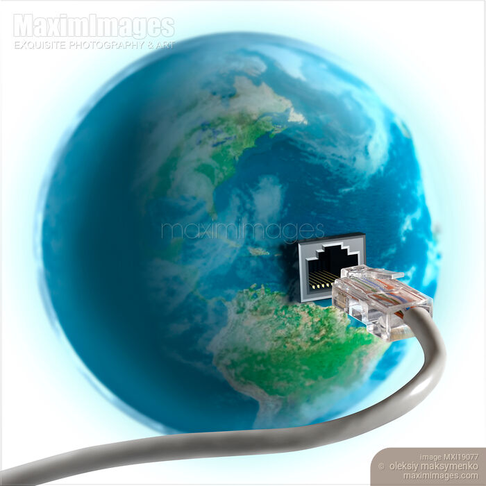 Network cable plug in Earth globe Internet and communication concept Stock image of Network cable plug in Earth globe Internet and communication concept Buy commercial use license at MaximImages