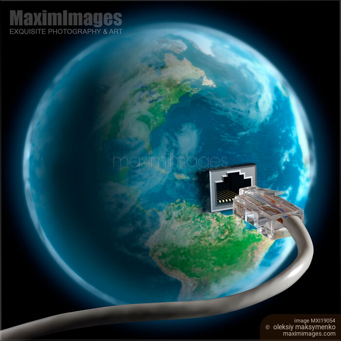 Network cable plug in Earth globe Internet concept Stock image of Network cable plug in Earth globe Internet concept Buy commercial use license at MaximImages
