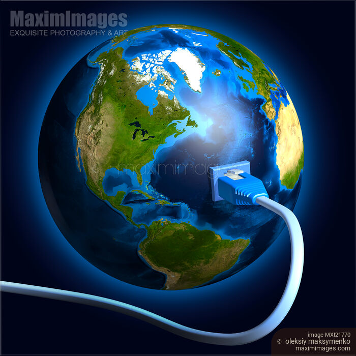 Stock image of Network Cable Plugged into the Earth Buy commercial use license at MaximImages