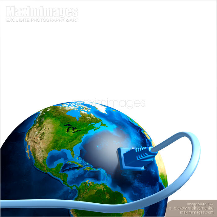 Stock image of Network Cable Plugged into the Earth Buy commercial use license at MaximImages
