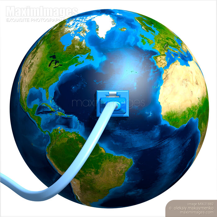 Network Cable Plugged into the Earth Internet socket Stock image of Network Cable Plugged into the Earth Internet socket Buy commercial use license at MaximImages