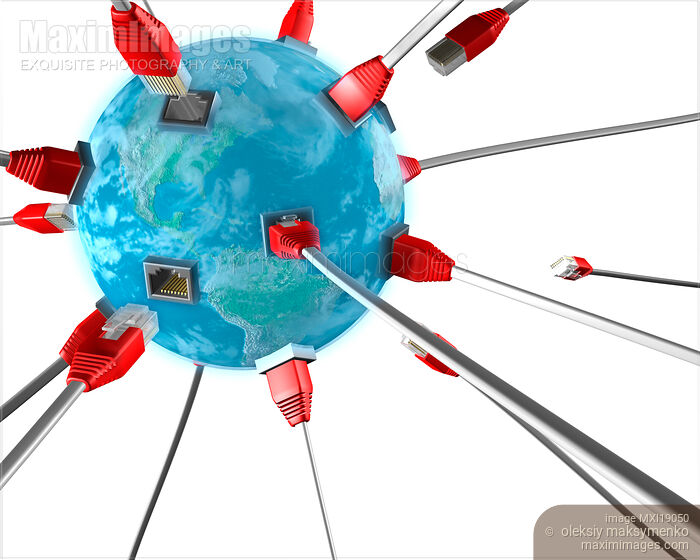 Network Connectors Plugging into the Earth Globe Stock image of Network Connectors Plugging into the Earth Globe Buy commercial use license at MaximImages
