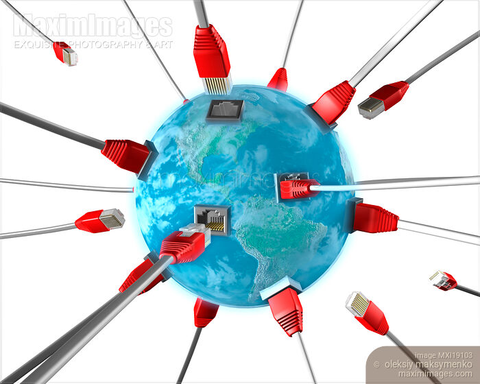 Network Connectors Plugging into the Earth Globe Stock image of Network Connectors Plugging into the Earth Globe Buy commercial use license at MaximImages