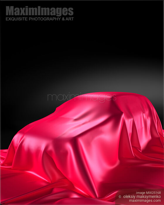 New car model covered with red shiny fabric Stock image of New car model covered with red shiny fabric Buy commercial use license at MaximImages
