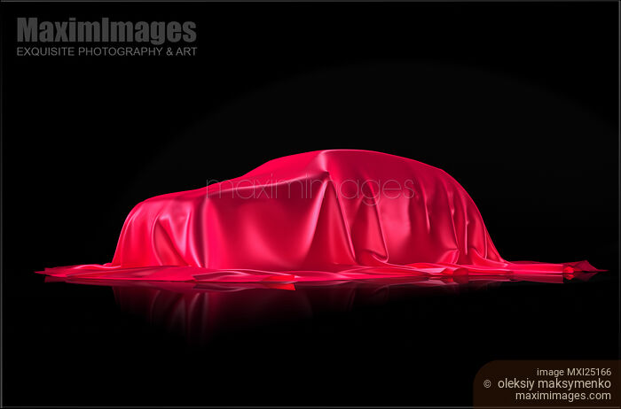 Stock image of New car under red covering Buy commercial use license at MaximImages