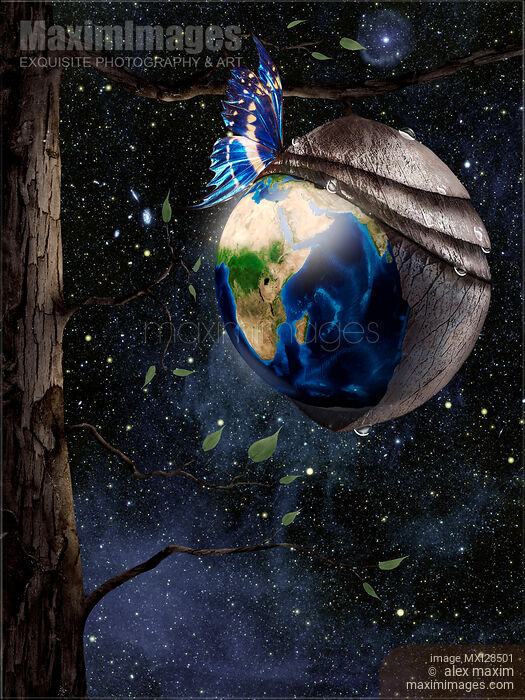 New planet Earth reborn from butterfly cocoon in cosmos Stock image of New planet Earth reborn from butterfly cocoon in cosmos Buy commercial use license at MaximImages