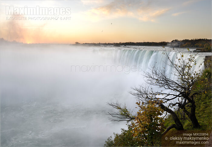 Stock photo of Niagara Falls at dawn in autumn Buy commercial use license at MaximImages