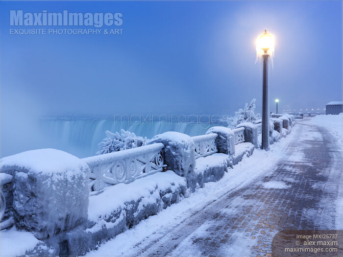 Stock photo of Niagara Falls city wintertime scenery Buy commercial use license at MaximImages